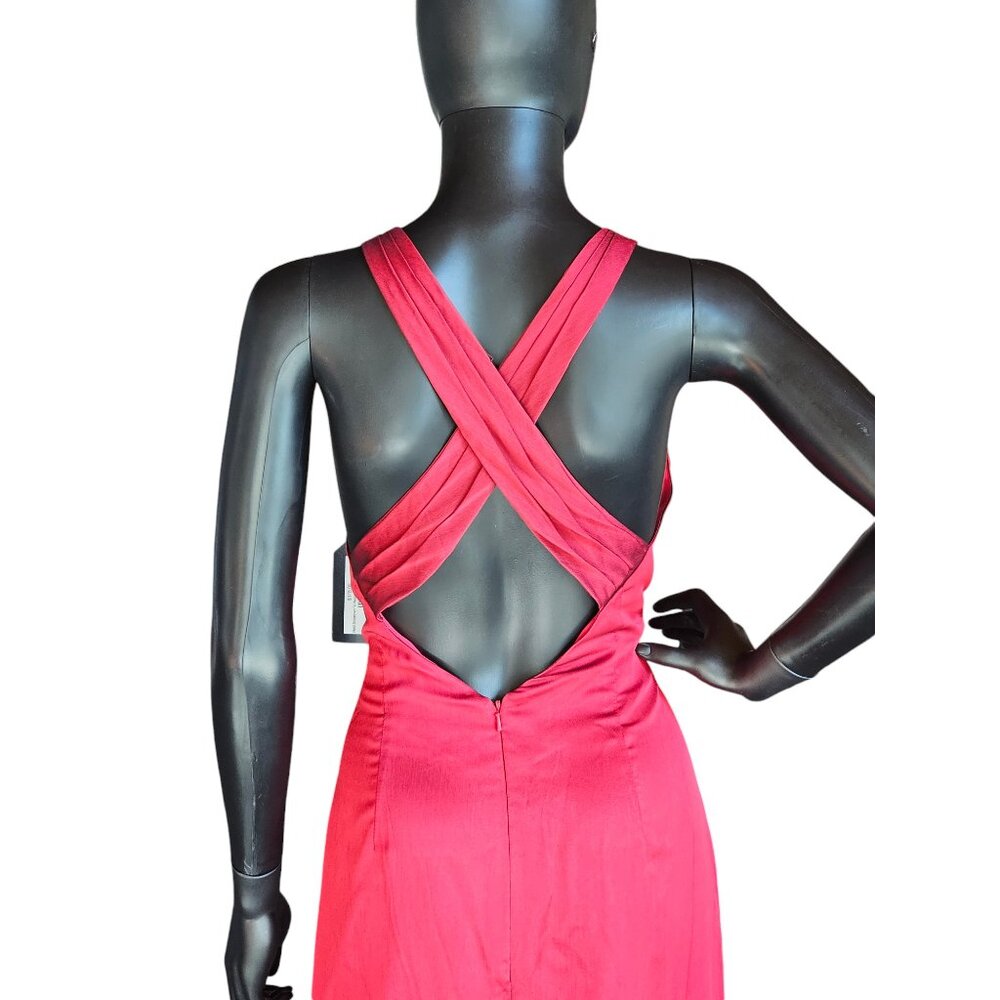 NWOT Red Shimmer V-Neck Crossback Formal Gown - Belsoie - Picture 6 of 7